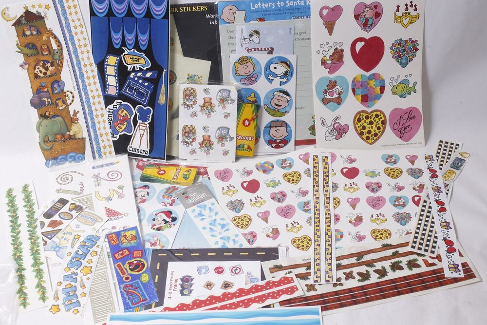 Vintage Sticker Sheet Lot Hearts Snoopy Christmas Animals ~ 260828-WH 1348